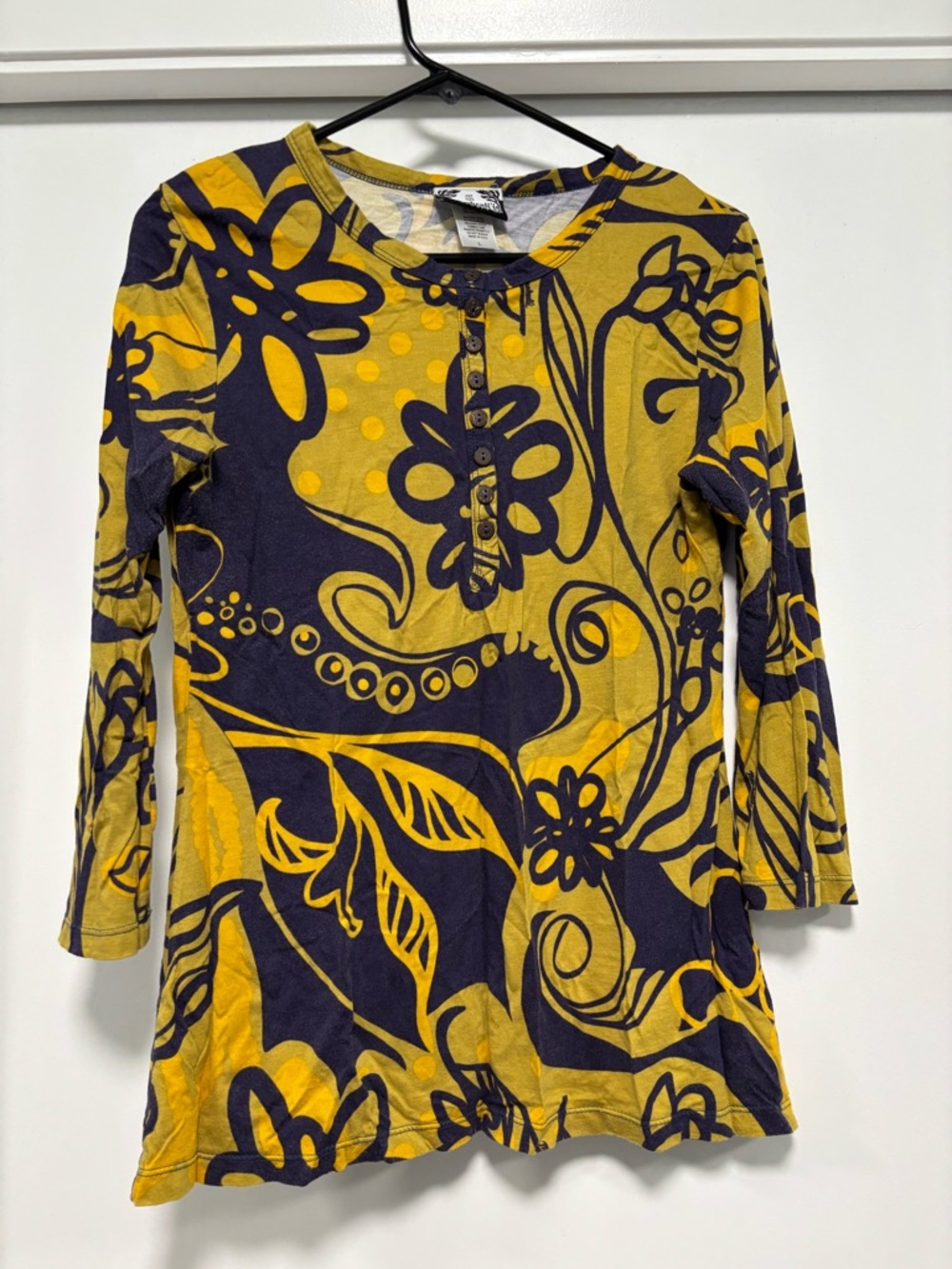 Manuhealii Yellow and Navy Floral Henley Tunic